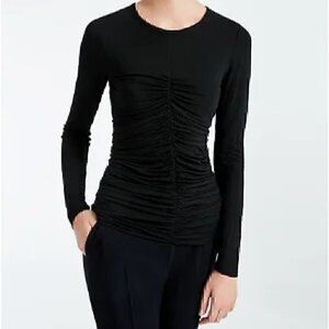 MAXMARA tee shirt BLACK Ruched front Long Sleeve V-Neck T-Shirt - SIZE M